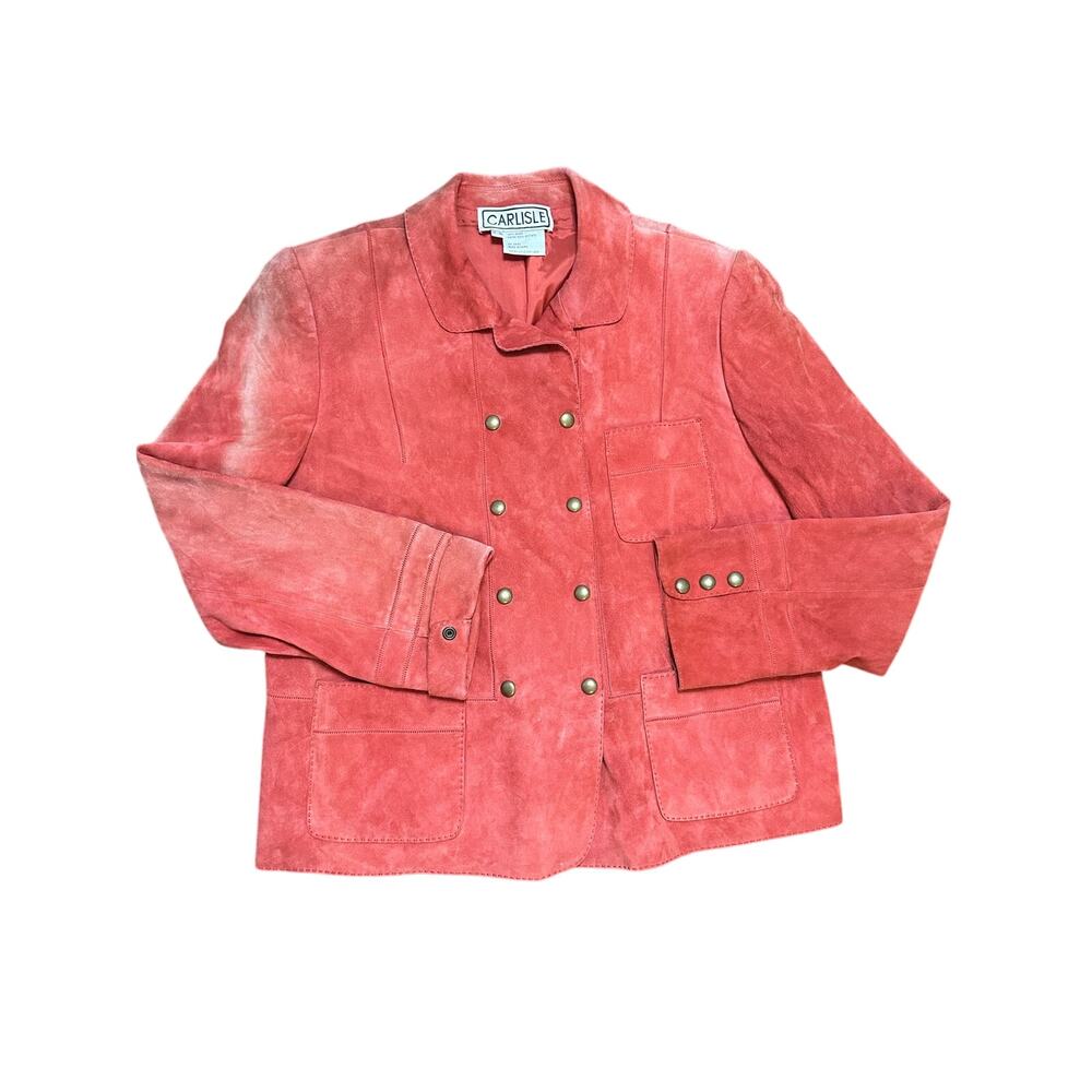 Vintage Carlisle Suede Coral Military Style Jacket Women's Size 12 Boho Twee